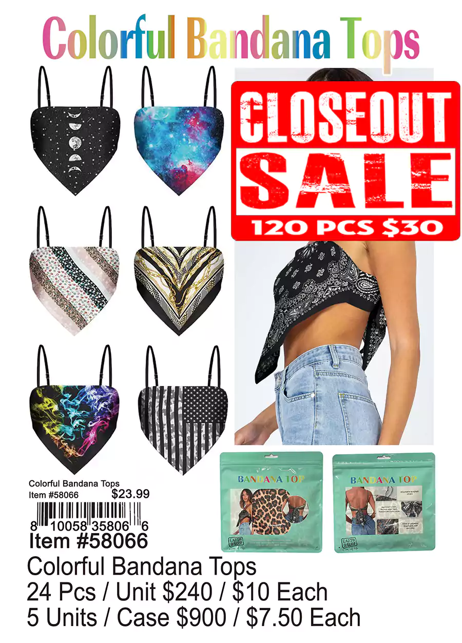 Colorful Bandana Tops - Closeout 120 Pcs.